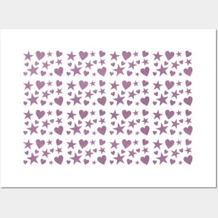 Pink glitter naif hearts and stars (great for kids!) Posters and Art